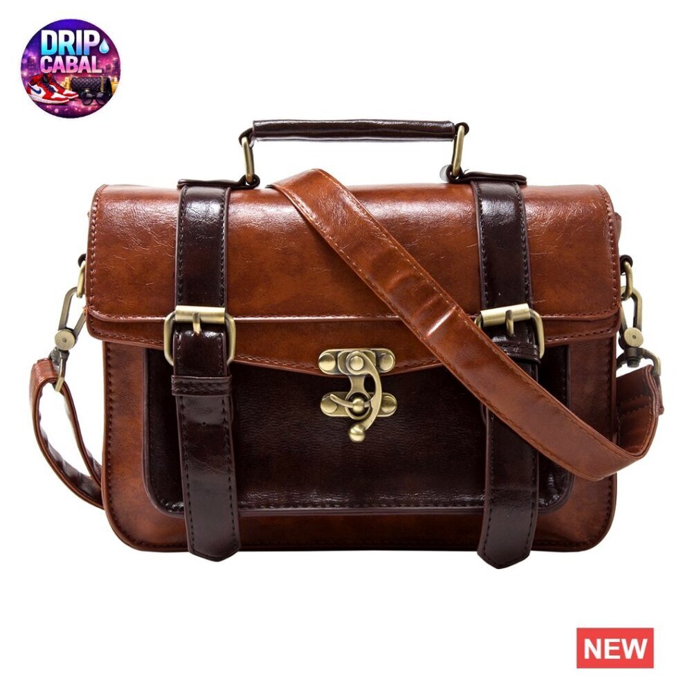 Vintage PU Leather Satchel Messenger Bag Crossbody Work College Purse